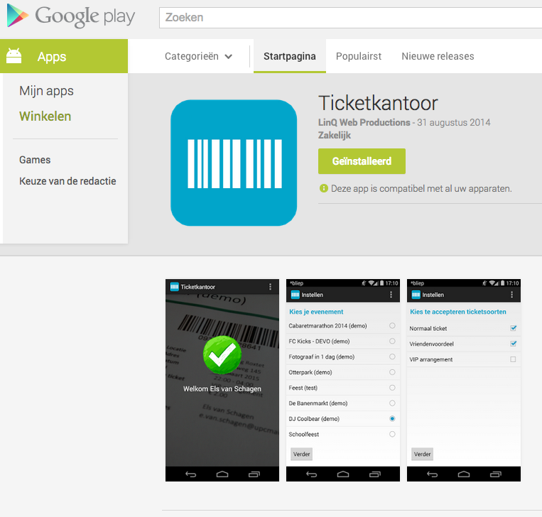 De scan app van ticketkantoor staat nu in de Google Play Store